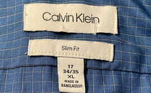 Load image into Gallery viewer, Calvin Klein Mens Blue Cotton Slim Fit Spread Collar Long Sleeve Dress Shirt 17