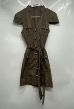 Load image into Gallery viewer, Express Womens Green Short Sleeve Pockets Regular Fit Belted Utility Dress Sz 4