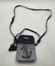 Load image into Gallery viewer, InOne Womens Blue Striped Detachable Strap Charm Cell Phone Crossbody Bag