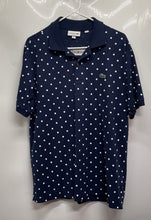 Load image into Gallery viewer, Lacoste Mens Blue White Polka Dot Cotton Classic Fit Collared Polo Shirt Size L
