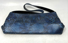Load image into Gallery viewer, Adrienne Vittadini Womens Blue Snakeskin Print Faux Leather Zipper Clutch Bag