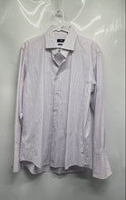 Load image into Gallery viewer, Hugo Boss Mens White Purple Striped Regular Fit Dress Shirt Size 16 32/33