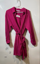 Load image into Gallery viewer, Zara Womens Pink Wrinkle Long Sleeve Tie Waist Button Front Wrap Dress Size M