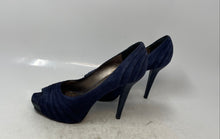 Load image into Gallery viewer, Hugo Boss Womens Blue Suede Peep Toe Slip-On Stiletto Platform Heels Size EUR 38