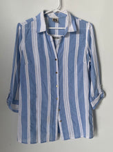 Load image into Gallery viewer, Anne Klein Womens Light Blue White Striped Cotton Button-Up Shirt No Size