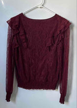 Load image into Gallery viewer, Express Womens Red Lace Ruffle V-Neck Long Sleeve Pullover Blouse Top Size M