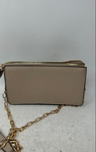 Load image into Gallery viewer, Anne Klein Womens Beige Pebbled Faux Leather Zip Top Chain Strap Crossbody Bag