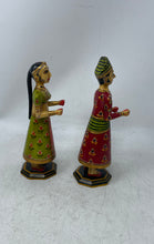 Load image into Gallery viewer, Set Of 2 Pcs Multicolor Wooden Royal Couple Isar & Gauri Gangaur Figurines