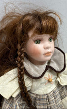 Load image into Gallery viewer, Brown Hair Green Eyes Decorative Porcelain Doll Collectible With Plaid Outfit