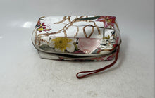Load image into Gallery viewer, Cavalcanti Womens White Floral Print Leather Wrist Strap Zipper Cosmetic Bag