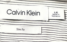 Load image into Gallery viewer, Calvin Klein Mens White Gray Striped Slim Fit Long Sleeve Button-Up Shirt Size L