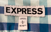 Load image into Gallery viewer, Express Mens Teal Gingham Cotton Long Sleeve Collared Dress Shirt Size Large