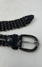 Load image into Gallery viewer, Nanni Womens Black Silver-Tone Leather Ball Chain Bead Buckle Braided Belt