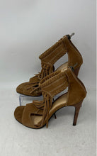 Load image into Gallery viewer, Chinese Laundry Womens Brown Suede Fringe Stiletto Ankle Strap Heels Size 6.5