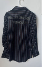 Load image into Gallery viewer, Harley Davidson Mens Black Cotton Striped Long Sleeve Button-Up Shirt Size L