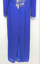 Load image into Gallery viewer, Black Tie Womens Blue Embellished Long Sleeve Back-Zip Maxi Dress Size 14
