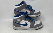 Load image into Gallery viewer, Nike Kids Air Jordan 1 Mid White Gray Blue Lace-Up Sneaker Shoes Size 5.5Y