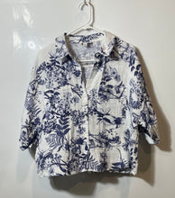 Load image into Gallery viewer, Cece Womens White Blue Floral Pockets 3/4 Sleeve Collared Button-Up Shirt Size S