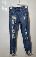 Load image into Gallery viewer, Express Womens Blue Distressed Ripped Stretch + Mid Rise Jegging Jeans Size 0