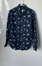 Load image into Gallery viewer, Express Mens Blue Floral Slim Fit 1MX Long Sleeve Collared Dress Shirt Size S