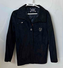 Load image into Gallery viewer, EGA Emporio Collection Womens Black Suede Spread Collar Button Front Jacket Sz L