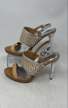Load image into Gallery viewer, Coach Womens Steffi Brown Silver-Tone Woven Stiletto Slingback Heels Size 8B