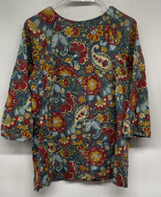 Load image into Gallery viewer, Liz & Co Womens Blue Multi Floral Cotton 3/4 Sleeve Blouse Top Size Medium