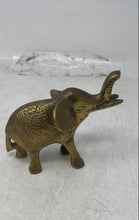 Load image into Gallery viewer, Gold-Tone Brass Engraved Decorative Elephant Figurine With Its Trunk Raised