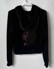 Load image into Gallery viewer, Playboy Womens Black Rhinestone Full-Zip Hooded Track Jacket Size XS