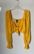 Load image into Gallery viewer, Forever 21 Womens Yellow Long Sleeve Self-Tie Front Cropped Blouse Top Size M