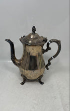 Load image into Gallery viewer, Silver-Tone Engraved Four Footed Scroll Handle Serving Tea Pot With Lid
