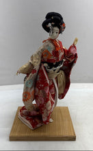 Load image into Gallery viewer, Handmade Decorative Japanese Geisha Doll With Floral Kimono Outfit On Wood Base