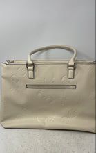 Load image into Gallery viewer, Guess Womens Beige Monogram Embossed Faux Leather Satchel Bag With Coin Purse