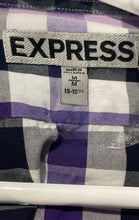 Load image into Gallery viewer, Express Mens Multicolor Plaid Cotton Long Sleeve Collared Dress Shirt Size M
