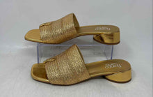 Load image into Gallery viewer, Franco Sarto Womens Gold Slip-On Block Slide Sandals Size 9M
