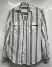 Load image into Gallery viewer, New York & Company Womens White Black Striped Print Button-Up Shirt Size XS