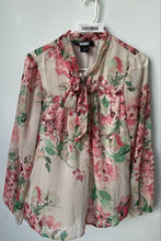 Load image into Gallery viewer, DKNY Womens Pink Floral Long Sleeve Round Tie Neck Comfort Blouse Top Size S