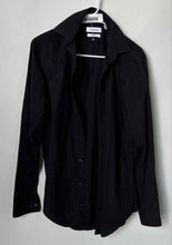 Load image into Gallery viewer, Calvin Klein Mens Black Herringbone Print Cotton Long Sleeve Dress Shirt Size 14