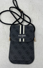 Load image into Gallery viewer, Guess Womens Black Signature Print Single Strap Flap Mini Phone Crossbody Bag