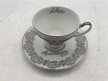 Load image into Gallery viewer, Set Of 2 Pcs Norcrest Ceramic Silver 25th Anniversary China Teacup & Saucer Set