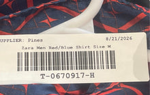 Load image into Gallery viewer, Zara Mens Red Blue Geometric Diamond Print Short Sleeve Button-Up Shirt Size M