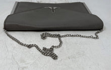 Load image into Gallery viewer, Danielle Nicole Womens Gray Pebbled Leather Chain Strap Envelope Clutch Handbag