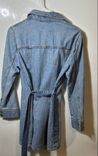 Load image into Gallery viewer, Zara Womens Blue Denim Long Sleeve Button Front Tie Waist Shirt Dress Size XS