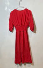 Load image into Gallery viewer, Zara Womens Red 3/4 Sleeve V-Neck Smocked Waist A-Line Dress Size Small