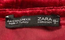 Load image into Gallery viewer, Zara Womens Red Velvet Long Sleeve Crew Neck Pullover Sweatshirt Size S