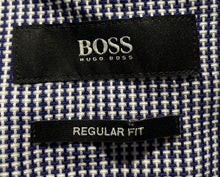 Load image into Gallery viewer, Hugo Boss Mens Blue White Printed Long Sleeve Regular Fit Dress Shirt Size 15.5