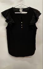 Load image into Gallery viewer, Anne Klein Womens Black Short Flutter Sleeve Keyhole Neck Blouse Top Size M