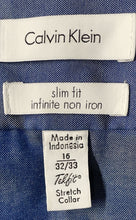 Load image into Gallery viewer, Calvin Klein Mens Blue Cotton Slim Fit Long Sleeve Dress Shirt Size 16 32/33