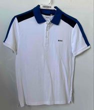 Load image into Gallery viewer, Hugo Boss Boys White Blue Black Short Sleeve Collared Polo Shirt Size 14-S