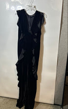 Load image into Gallery viewer, Zara Womens Black Velvet Cap Sleeve Back-Zip Ruffle One-Piece Jumpsuit Size M